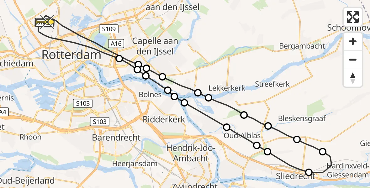 Routekaart van de vlucht: Lifeliner 2 naar Rotterdam