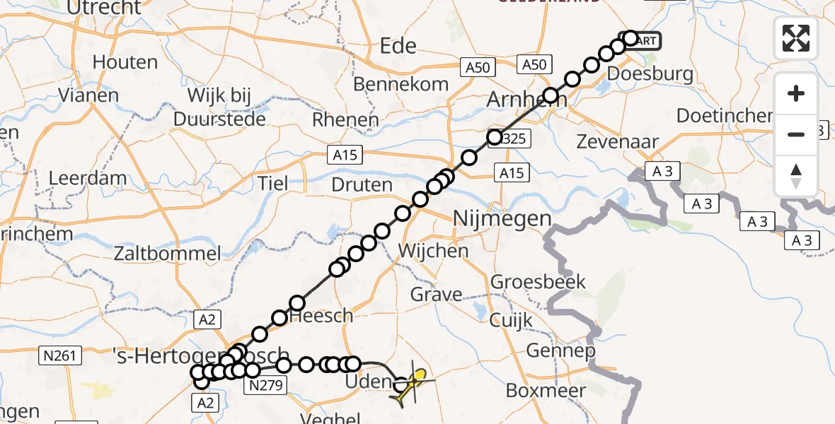 Routekaart van de vlucht: Lifeliner 3 naar Volkel