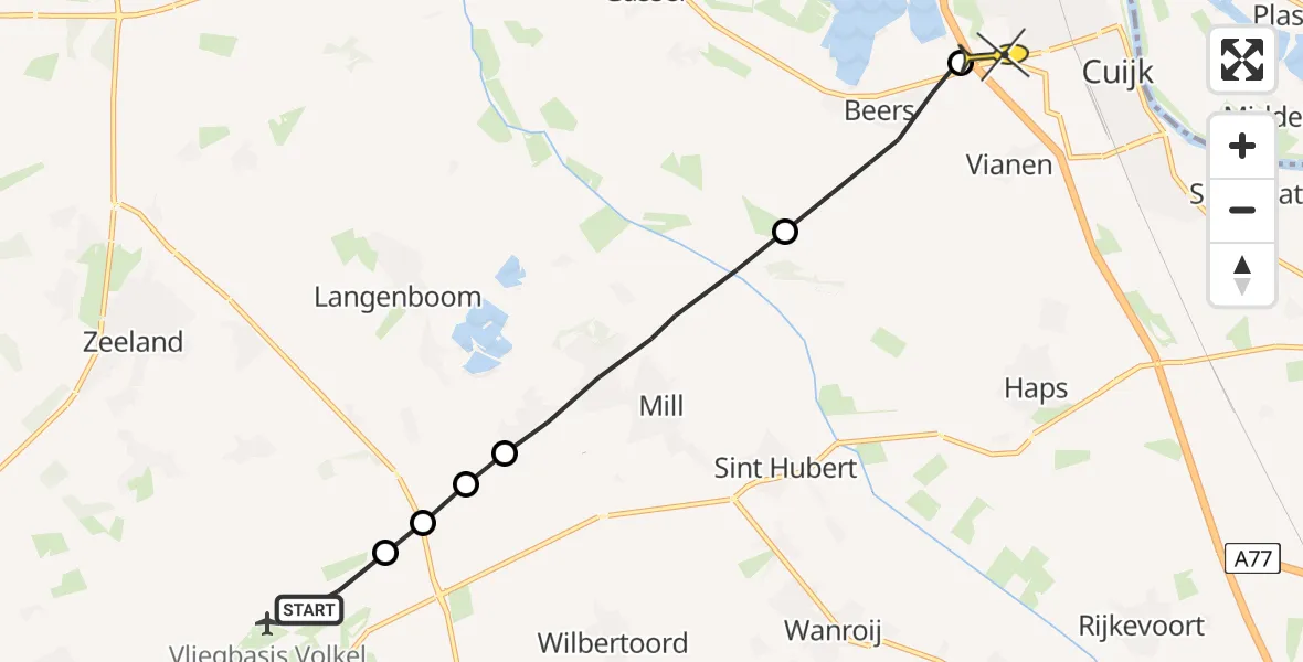 Routekaart van de vlucht: Lifeliner 3 naar Cuijk