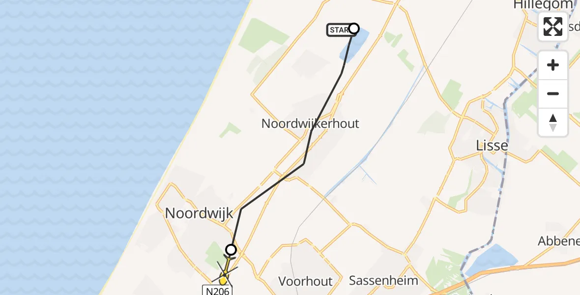 Routekaart van de vlucht: Politieheli naar Noordwijk