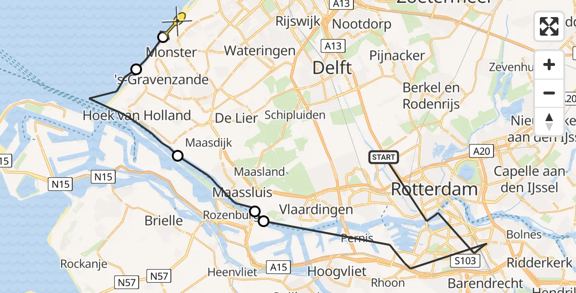 Routekaart van de vlucht: Politiehelikopter naar Monster