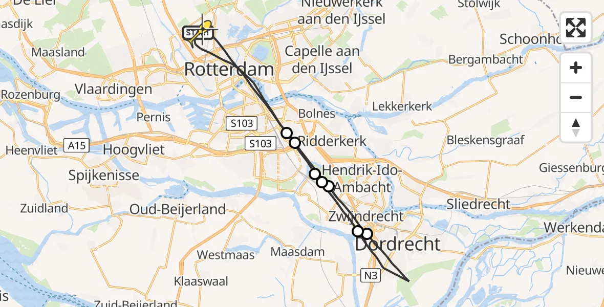 Routekaart van de vlucht: Lifeliner 2 naar Rotterdam