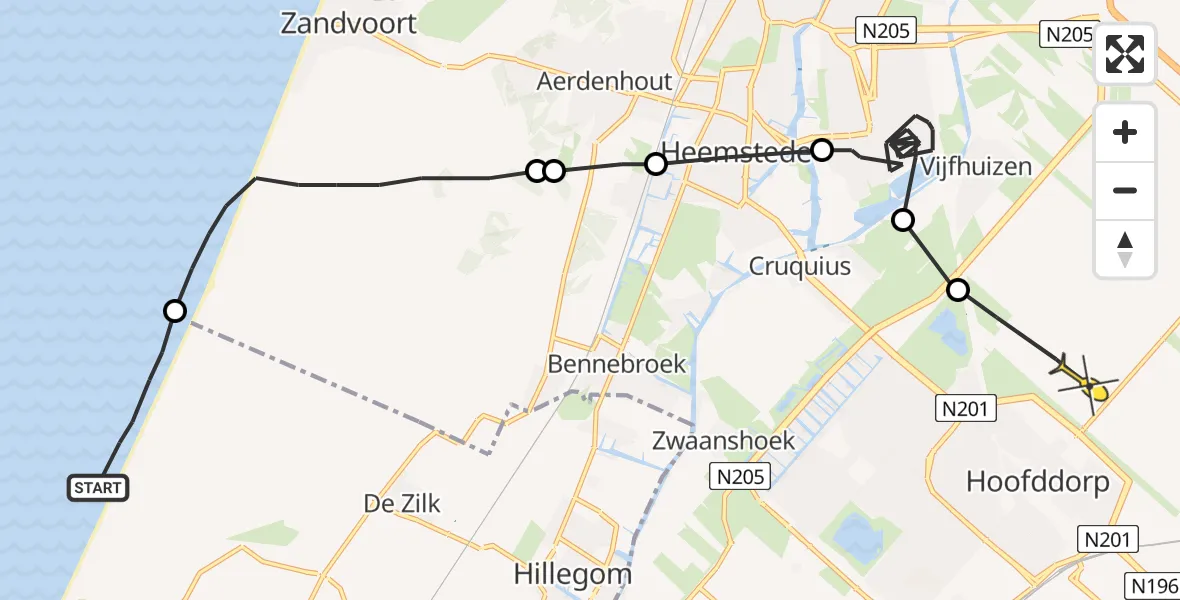 Routekaart van de vlucht: Politieheli naar Hoofddorp