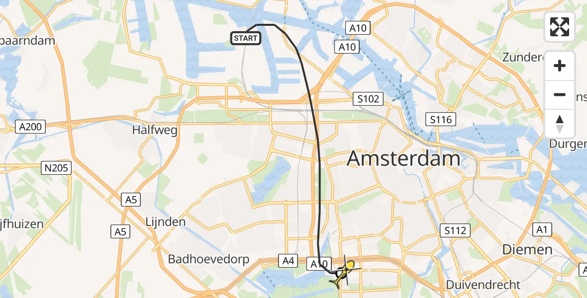 Routekaart van de vlucht: Lifeliner 1 naar VU Medisch Centrum Amsterdam