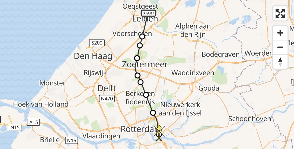 Routekaart van de vlucht: Lifeliner 2 naar Rotterdam