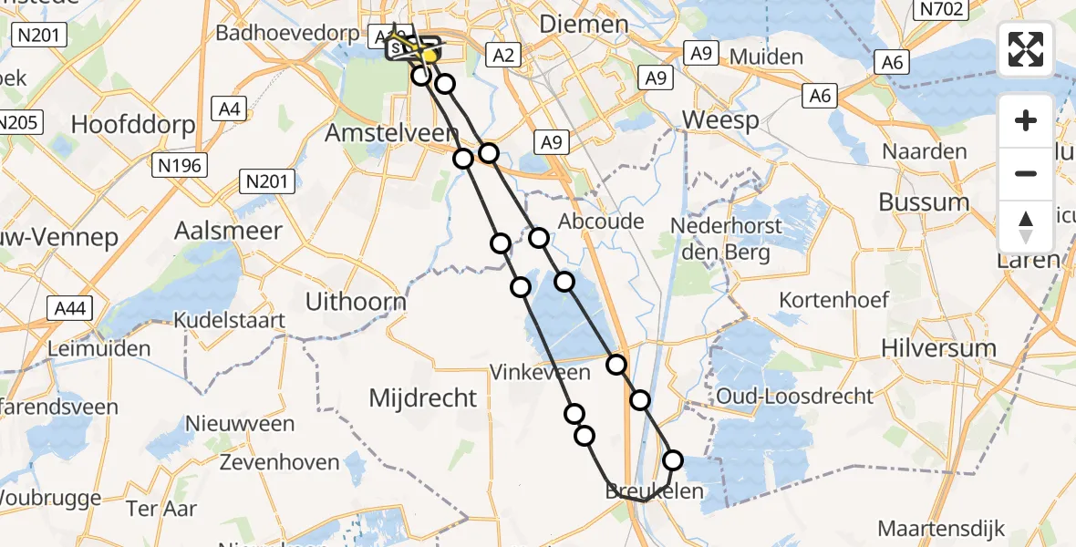 Routekaart van de vlucht: Lifeliner 1 naar VU Medisch Centrum Amsterdam