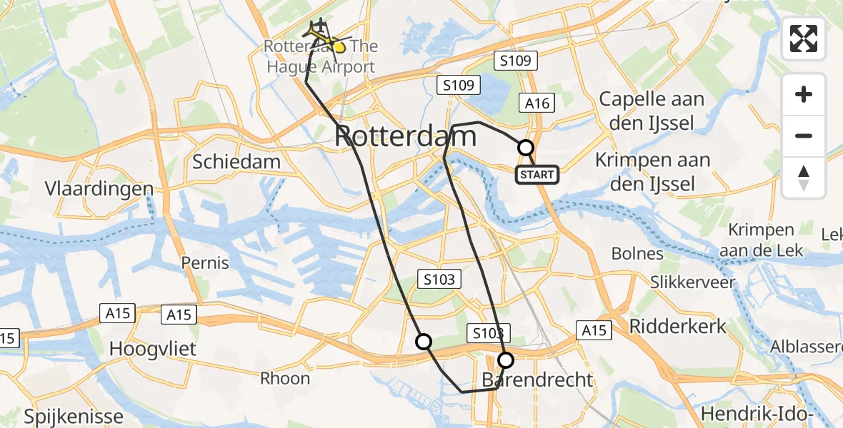 Routekaart van de vlucht: Lifeliner 2 naar Rotterdam