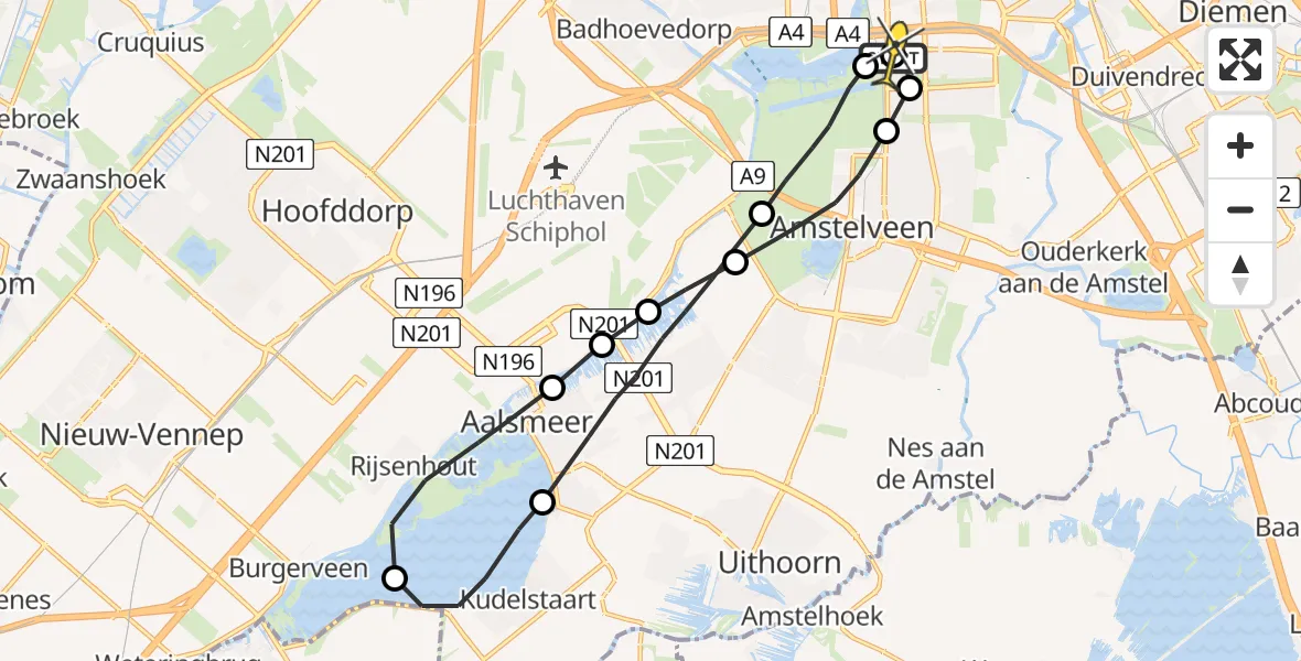 Routekaart van de vlucht: Lifeliner 1 naar VU Medisch Centrum Amsterdam