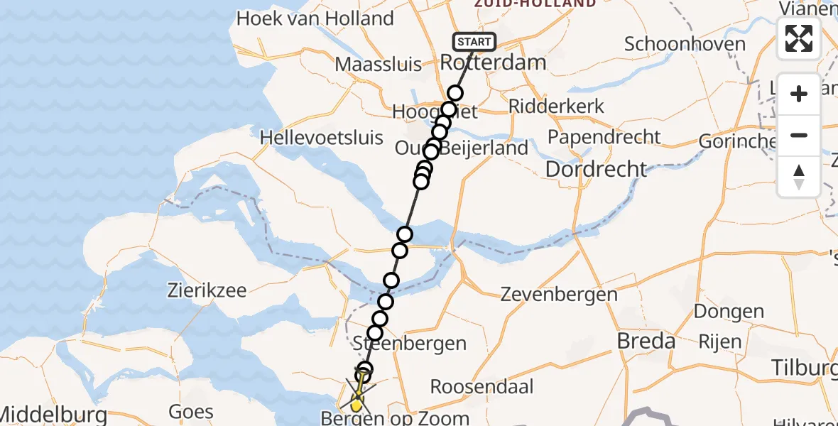 Routekaart van de vlucht: Lifeliner 2 naar Tholen