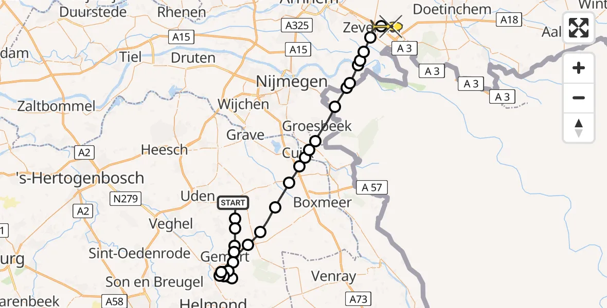 Routekaart van de vlucht: Lifeliner 3 naar Didam