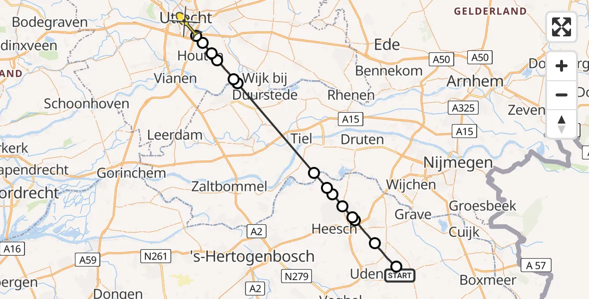 Routekaart van de vlucht: Politiehelikopter naar Utrecht