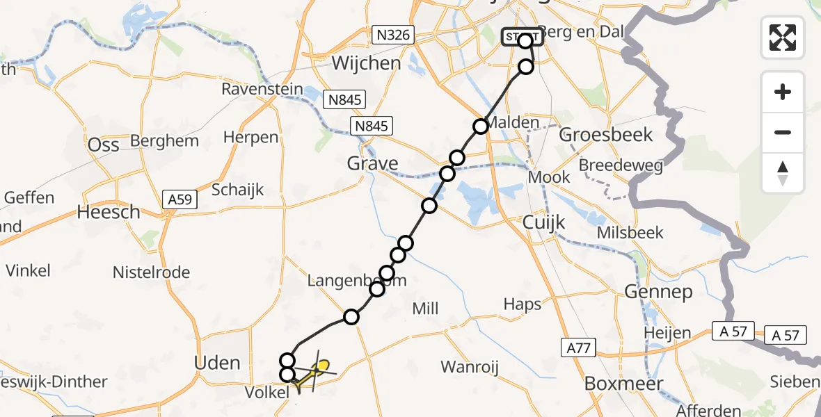 Routekaart van de vlucht: Lifeliner 3 naar Volkel