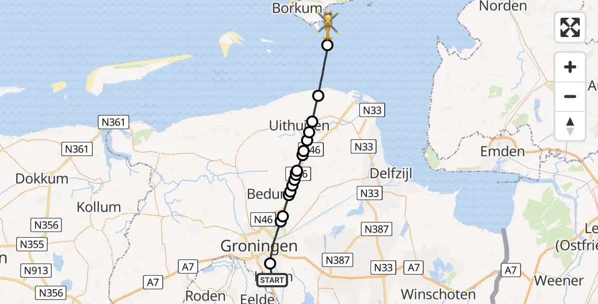 Vluchtroute Traumahelikopter Haren - , 22 april 2022, 15:18