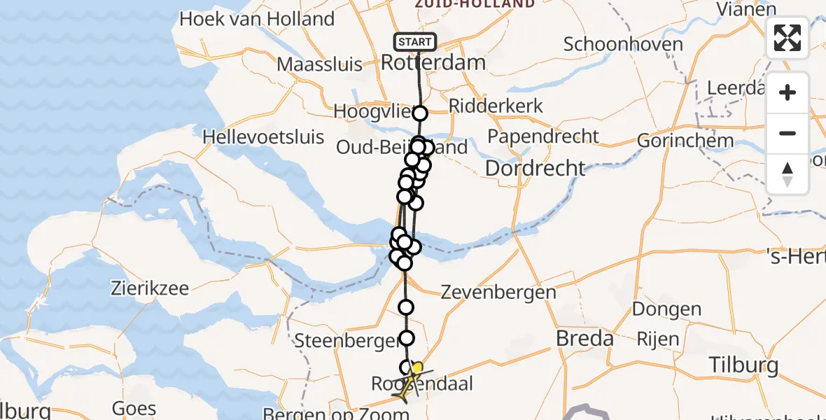 Routekaart van de vlucht: Lifeliner 2 naar Roosendaal