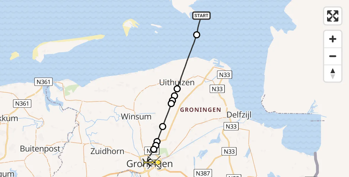 Routekaart van de vlucht: Lifeliner 4 naar Universitair Medisch Centrum Groningen