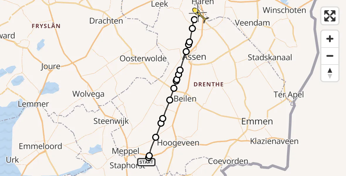 Routekaart van de vlucht: Lifeliner 3 naar Eelde