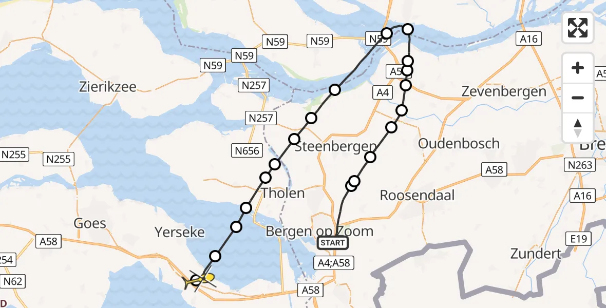 Routekaart van de vlucht: Lifeliner 2 naar Oostdijk