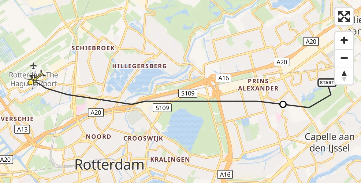 Routekaart van de vlucht: Lifeliner 1 naar Rotterdam