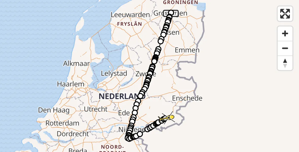 Routekaart van de vlucht: Lifeliner 3 naar Harreveld