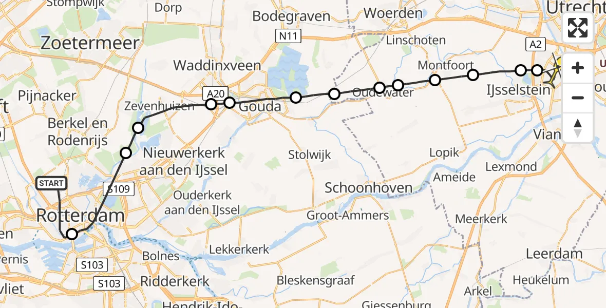 Routekaart van de vlucht: Lifeliner 1 naar Nieuwegein