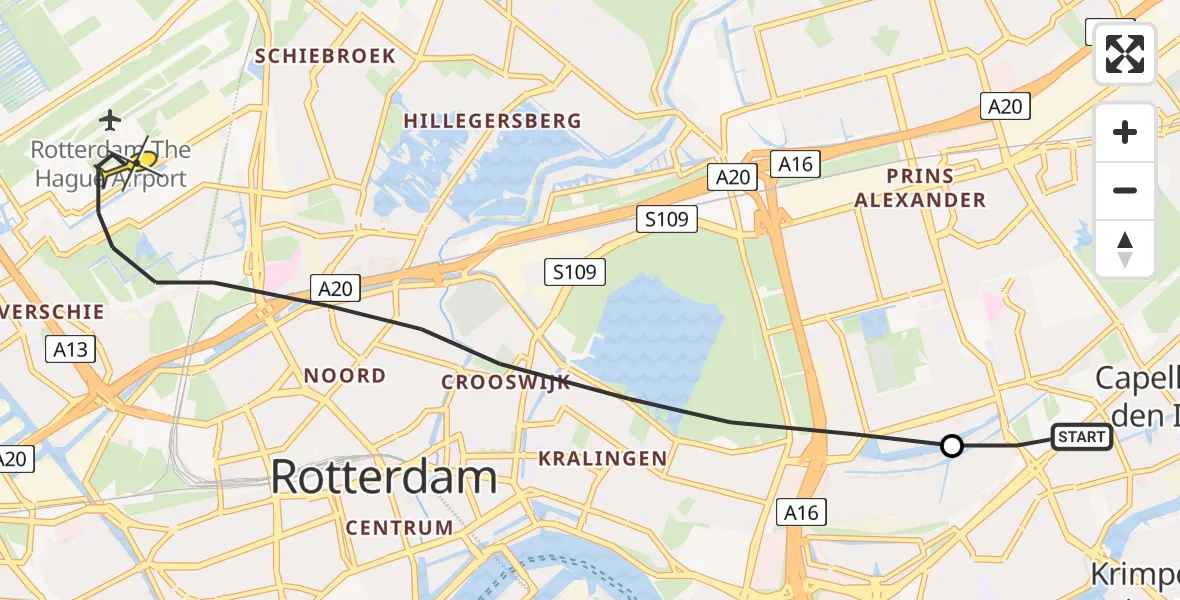 Routekaart van de vlucht: Lifeliner 2 naar Rotterdam