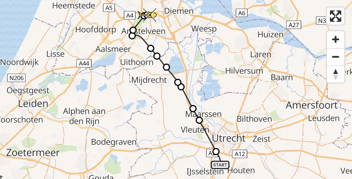 Routekaart van de vlucht: Lifeliner 1 naar VU Medisch Centrum Amsterdam