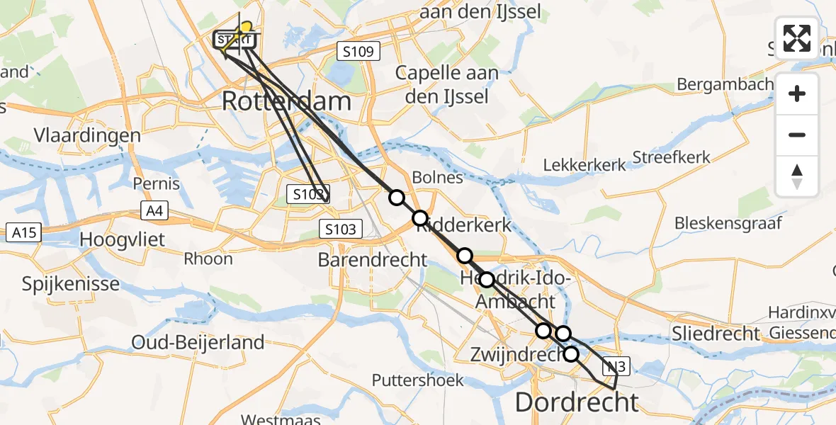 Routekaart van de vlucht: Lifeliner 2 naar Rotterdam