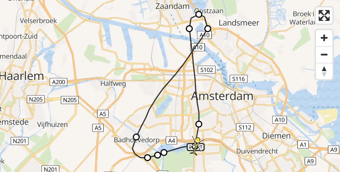 Routekaart van de vlucht: Lifeliner 1 naar VU Medisch Centrum Amsterdam