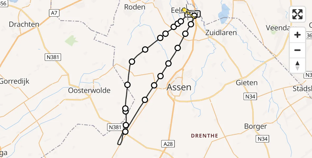 Routekaart van de vlucht: Lifeliner 4 naar Eelde