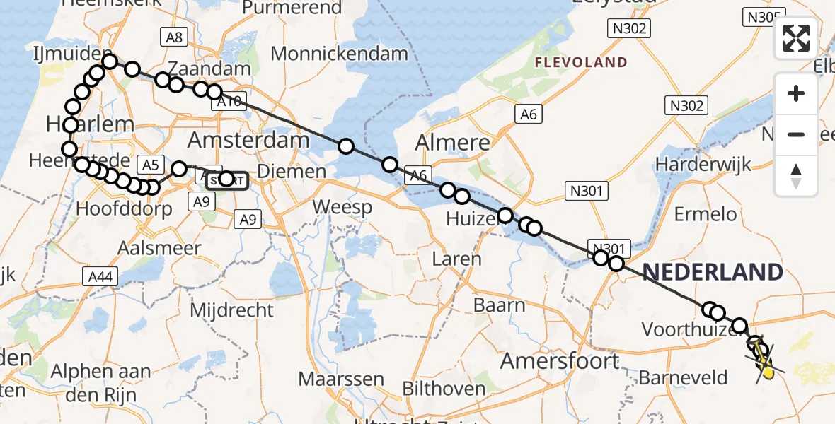 Routekaart van de vlucht: Lifeliner 1 naar Kootwijkerbroek