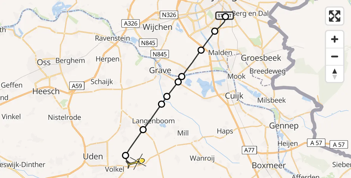 Routekaart van de vlucht: Lifeliner 3 naar Volkel