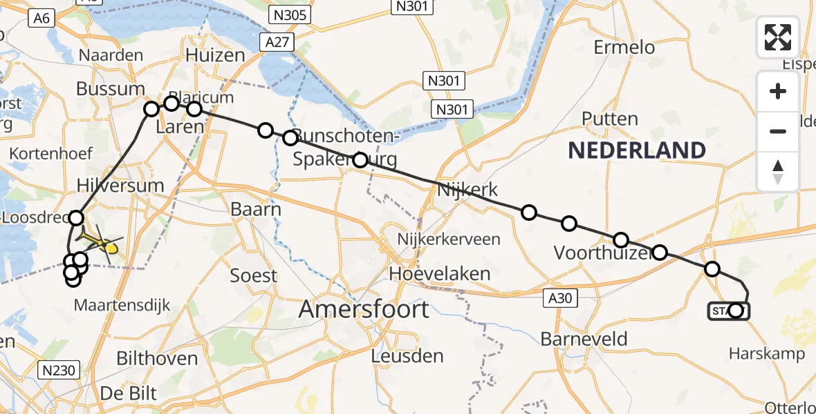 Routekaart van de vlucht: Lifeliner 1 naar Hilversum