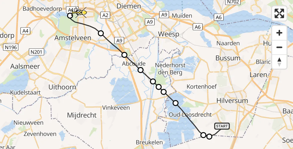 Routekaart van de vlucht: Lifeliner 1 naar VU Medisch Centrum Amsterdam