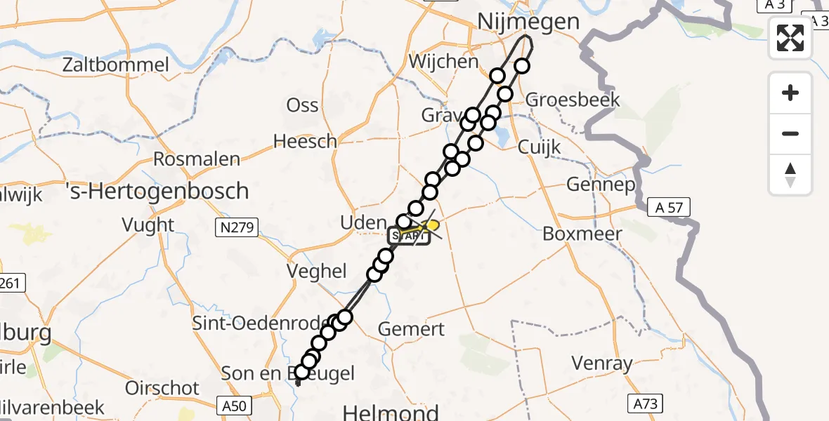 Routekaart van de vlucht: Lifeliner 3 naar Volkel