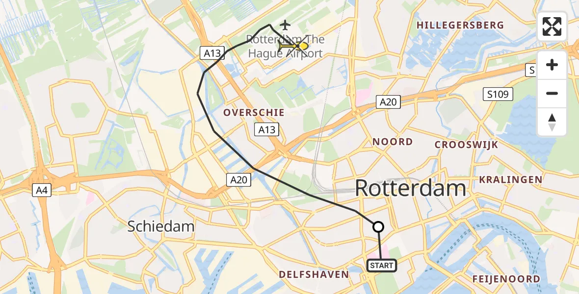 Routekaart van de vlucht: Lifeliner 2 naar Rotterdam