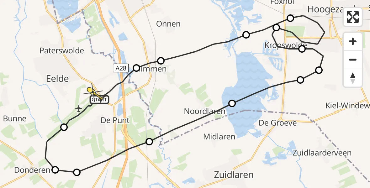 Routekaart van de vlucht: Lifeliner 4 naar Eelde