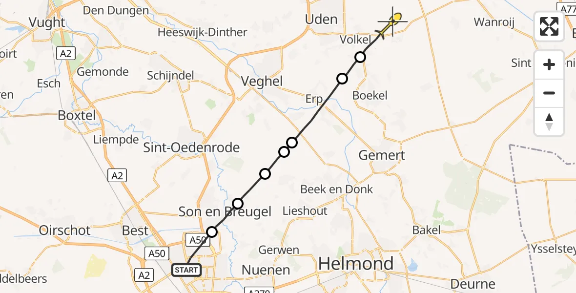 Routekaart van de vlucht: Lifeliner 3 naar Volkel