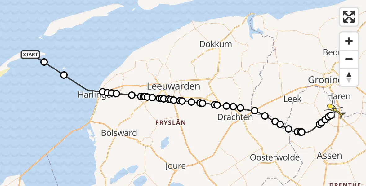 Routekaart van de vlucht: Lifeliner 4 naar Eelde