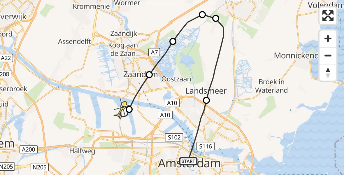 Routekaart van de vlucht: Lifeliner 1 naar Amsterdam