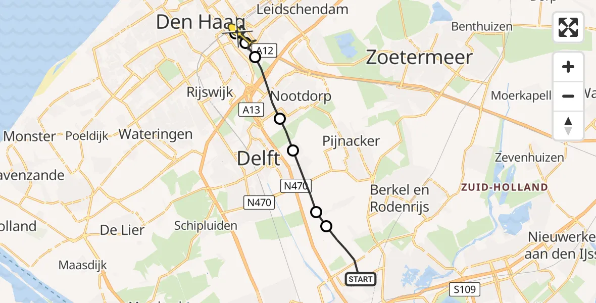 Routekaart van de vlucht: Lifeliner 2 naar Voorburg