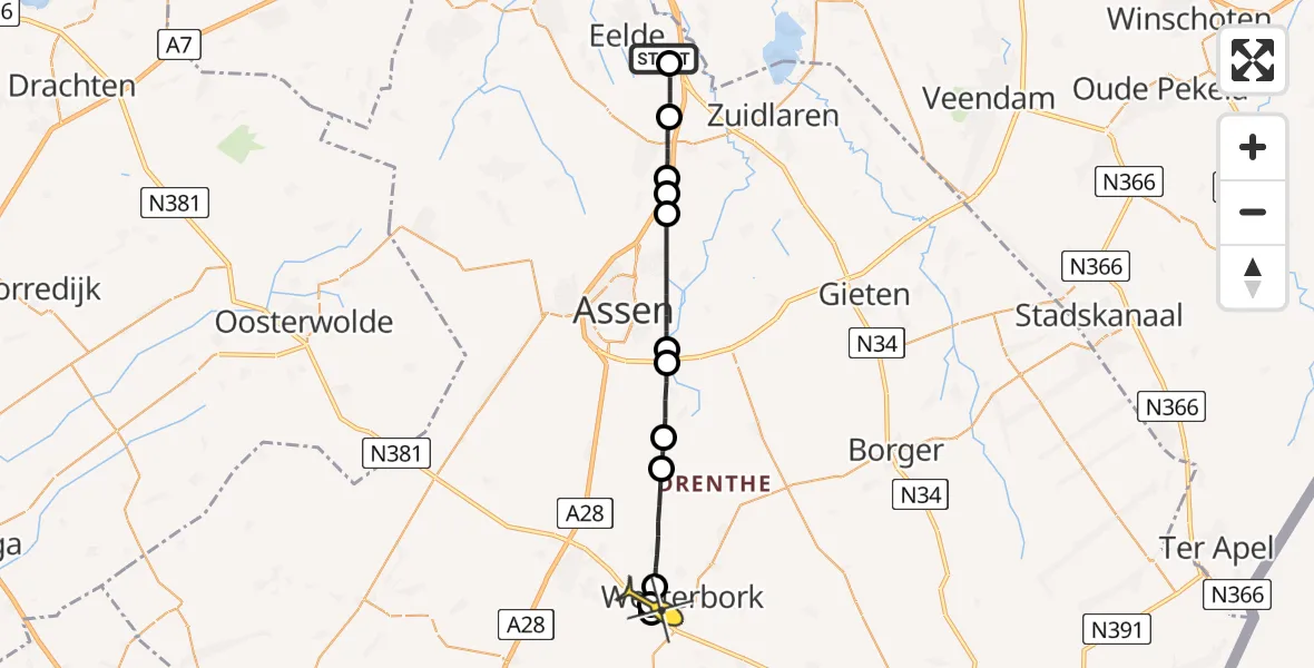 Routekaart van de vlucht: Lifeliner 4 naar Westerbork