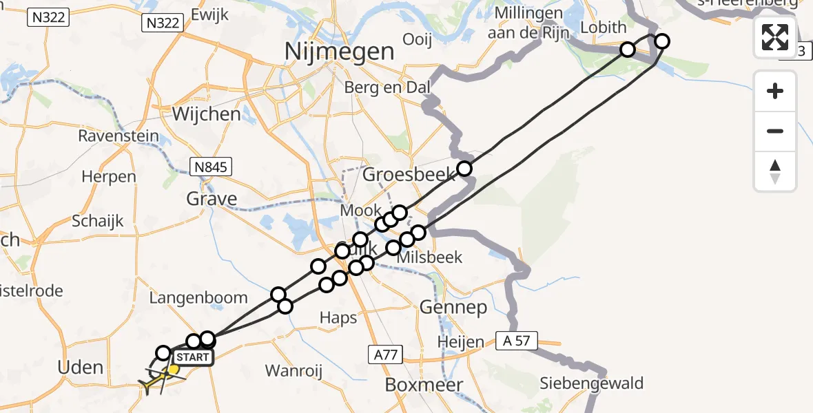 Routekaart van de vlucht: Lifeliner 3 naar Volkel