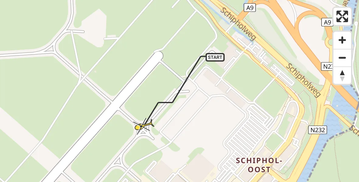 Routekaart van de vlucht: Politieheli naar Schiphol