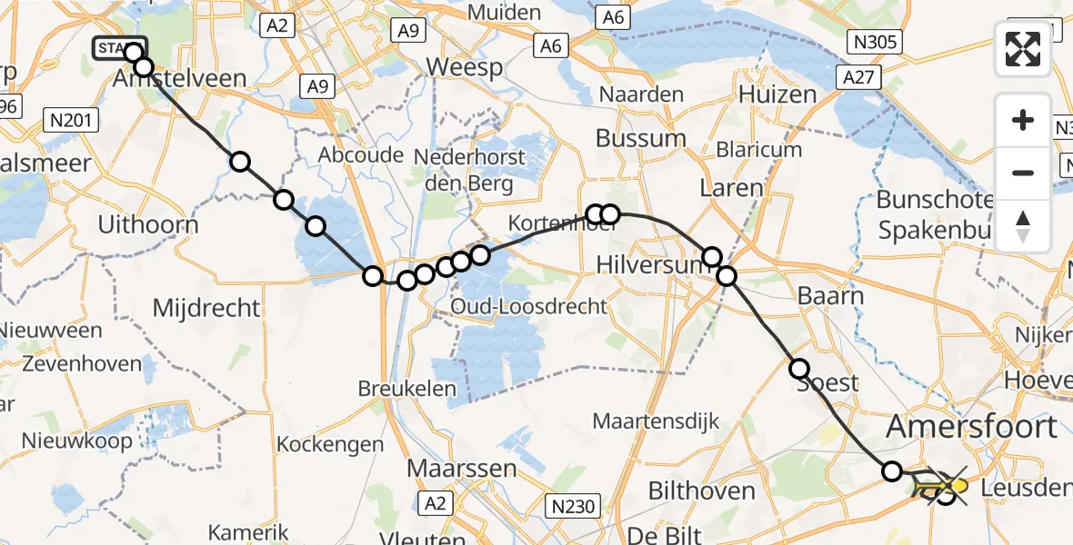 Routekaart van de vlucht: Politieheli naar Leusden