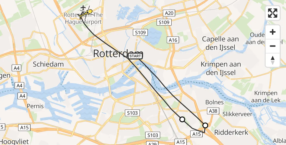 Routekaart van de vlucht: Lifeliner 2 naar Rotterdam