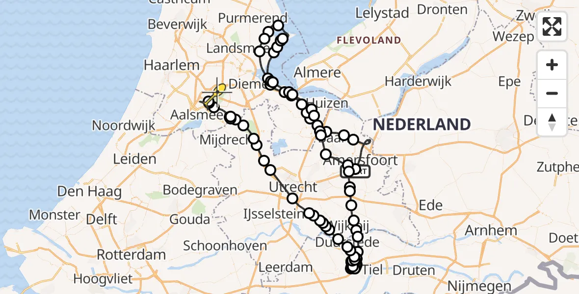 Routekaart van de vlucht: Politieheli naar Schiphol