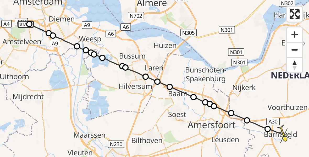 Routekaart van de vlucht: Lifeliner 1 naar Barneveld