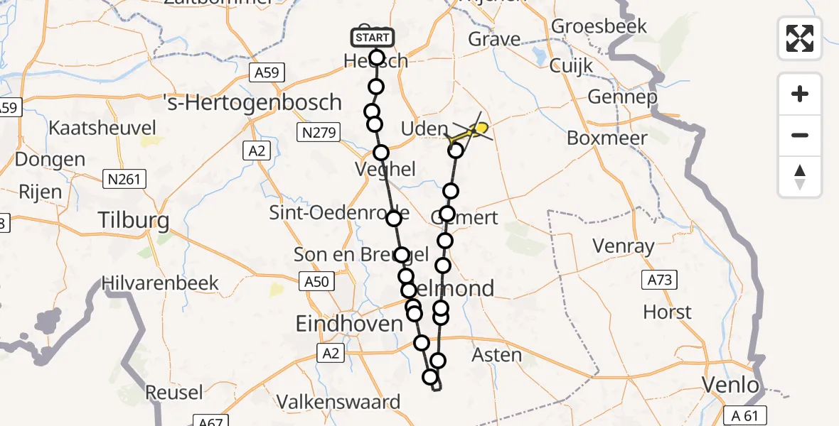 Routekaart van de vlucht: Lifeliner 3 naar Volkel