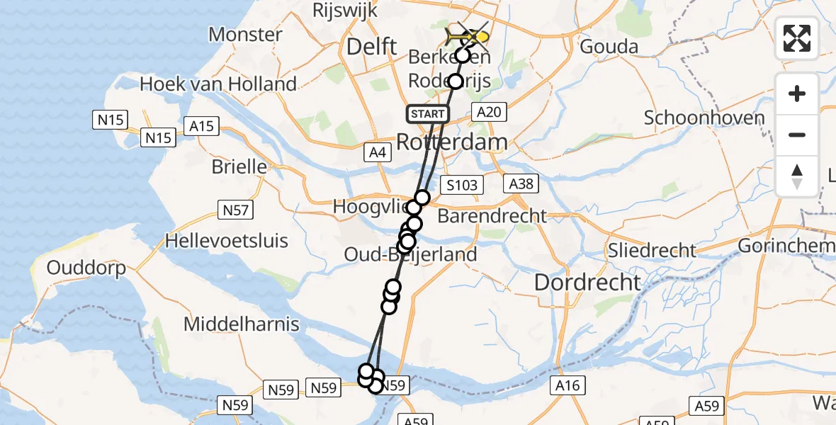 Routekaart van de vlucht: Lifeliner 2 naar Berkel en Rodenrijs