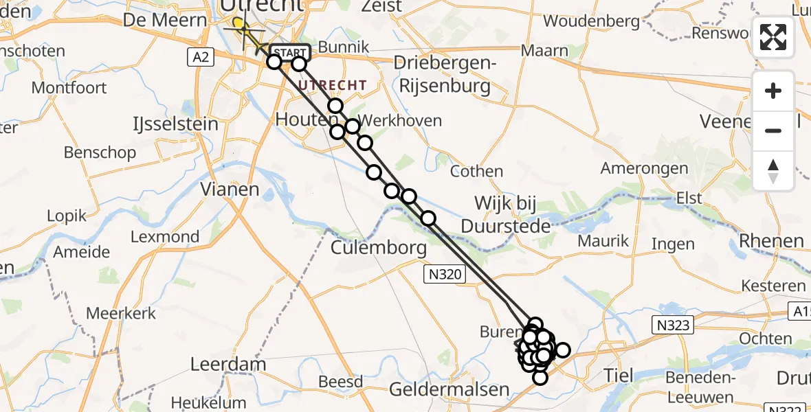 Routekaart van de vlucht: Politieheli naar Utrecht